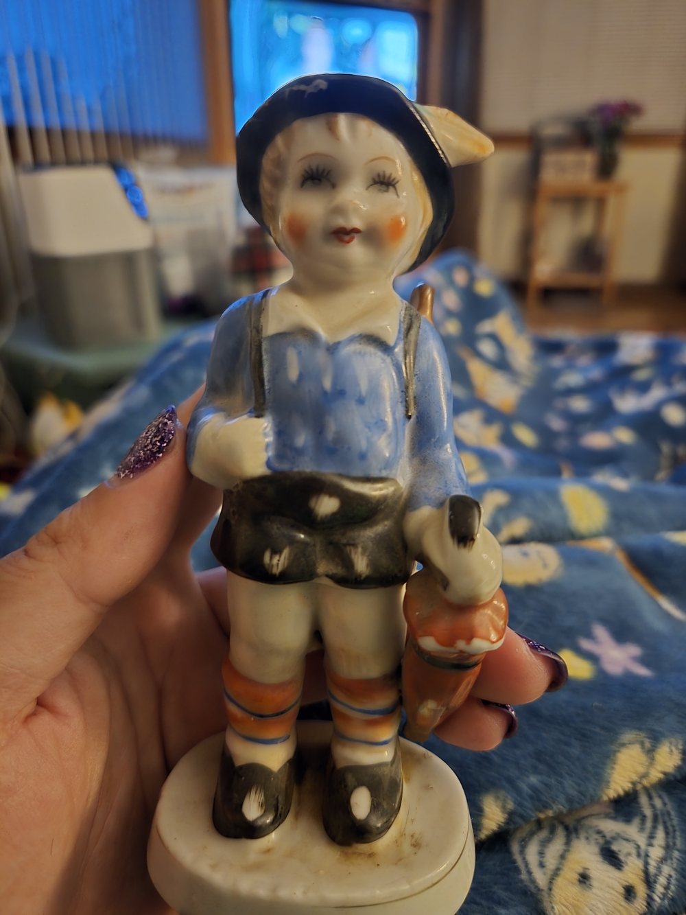 Vintage Occupied Japan Porcelain Boy Figurine, Bavarian Hicker / Umbrella Boy